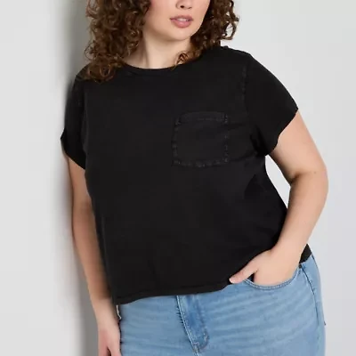 a.n.a Womens Plus Crew Neck Short Sleeve Pocket T-Shirt