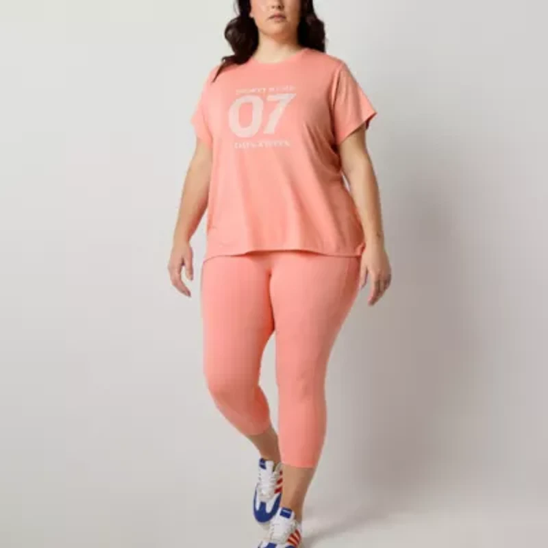 Xersion Womens Crew Neck Short Sleeve Graphic T-Shirt Plus