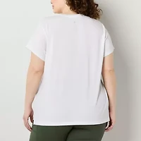 Xersion Womens Crew Neck Short Sleeve Graphic T-Shirt Plus