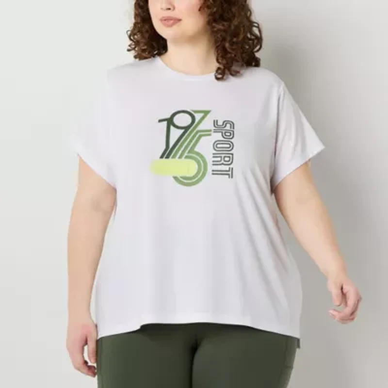 Xersion Womens Crew Neck Short Sleeve Graphic T-Shirt Plus