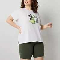 Xersion Womens Crew Neck Short Sleeve Graphic T-Shirt Plus
