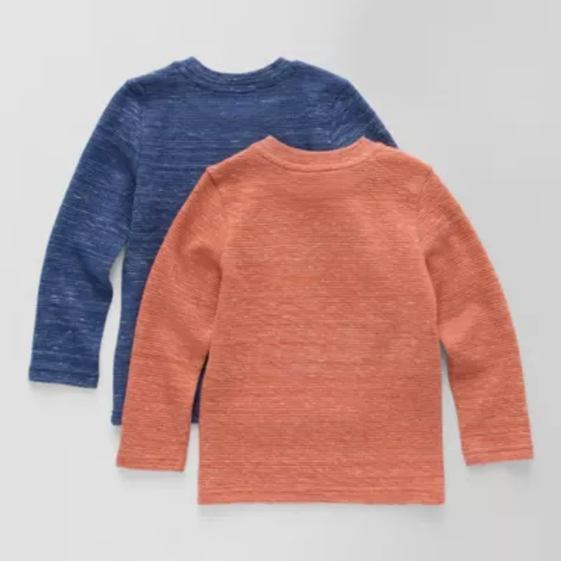 Okie Dokie Textured Knit Toddler & Little Boys Crew Neck Long Sleeve 2-pc. T-Shirt
