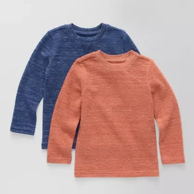 Okie Dokie Textured Knit Toddler & Little Boys Crew Neck Long Sleeve 2-pc. T-Shirt