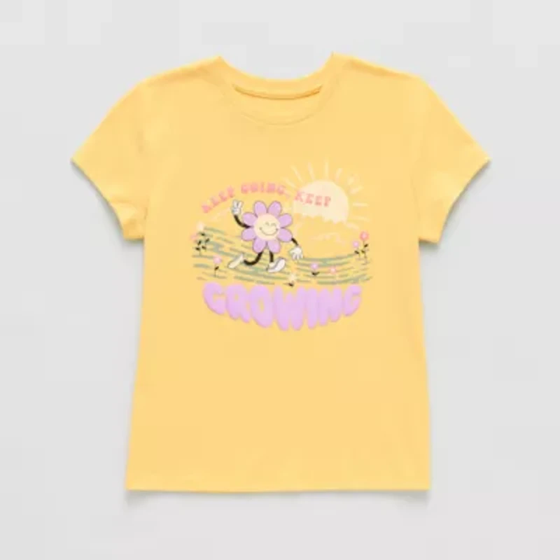 Thereabouts Little & Big Kid Girls Round Neck Short Sleeve Regular Fit Graphic T-Shirt