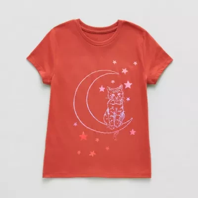 Thereabouts Little & Big Kid Girls Round Neck Short Sleeve Regular Fit Graphic T-Shirt