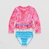 Okie Dokie Textured Toddler Girls Gingham 2-pc. Rash Guard Set