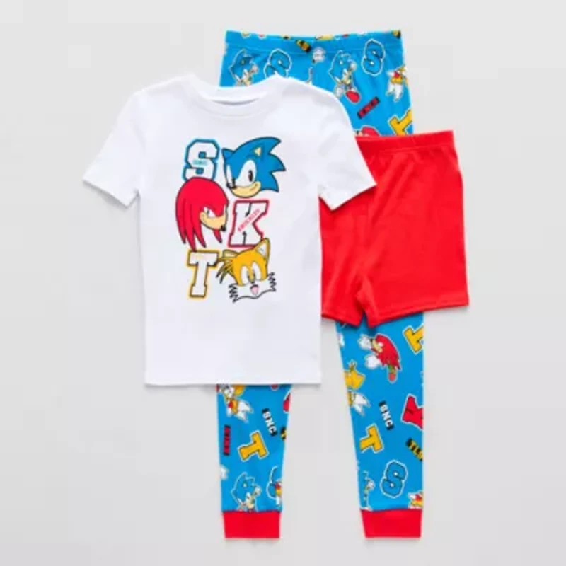 Little & Big Kid Boys Sonic the Hedgehog Round Neck Short Sleeve 3-pc. Pajama Sets