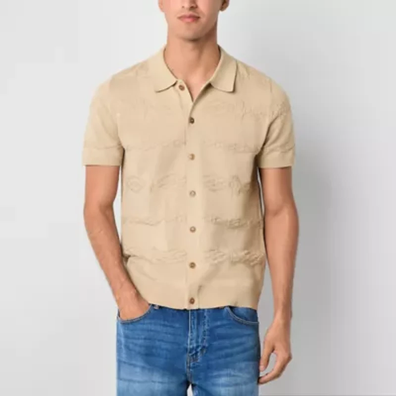 Frye and Co. Southwestern Stitch Mens Short Sleeve Regular Fit Button-Down Shirt