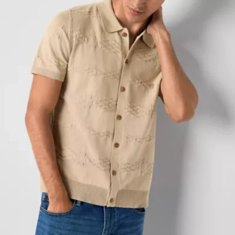 Frye and Co. Southwestern Stitch Mens Short Sleeve Regular Fit Button-Down Shirt