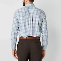 Stafford Cool Tech Mens Long Sleeve Regular Fit Stretch Fabric Wrinkle Free Button-Down Shirt
