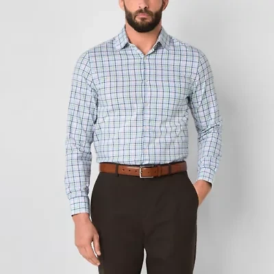 Stafford Cool Tech Mens Long Sleeve Regular Fit Stretch Fabric Wrinkle Free Button-Down Shirt