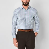 Stafford Cool Tech Mens Long Sleeve Regular Fit Stretch Fabric Wrinkle Free Button-Down Shirt