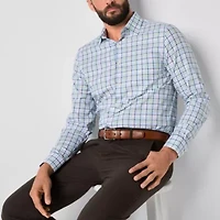 Stafford Cool Tech Mens Long Sleeve Regular Fit Stretch Fabric Wrinkle Free Button-Down Shirt