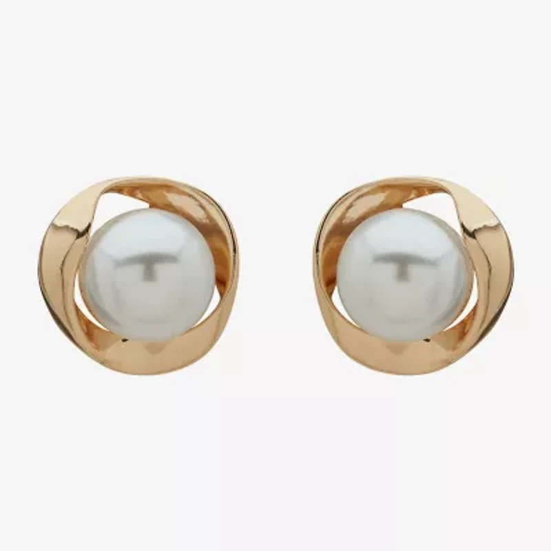 Worthington Gold Tone Simulated Pearl 19mm Stud Earrings