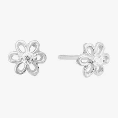 Silver Treasures Cubic Zirconia Sterling Silver 5.8mm Flower Stud Earrings