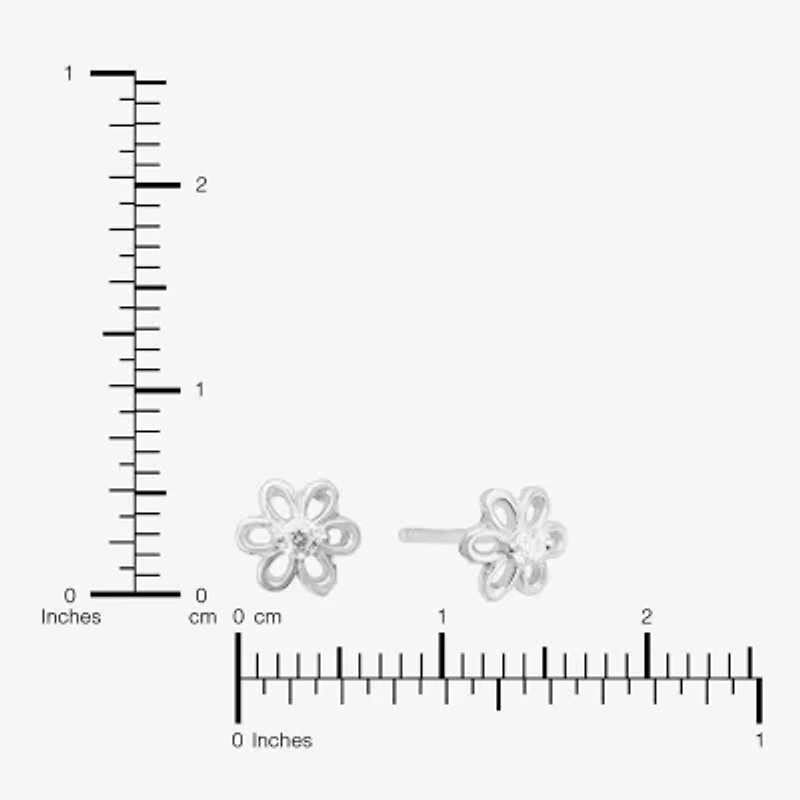 Silver Treasures Cubic Zirconia Sterling Silver 5.8mm Flower Stud Earrings