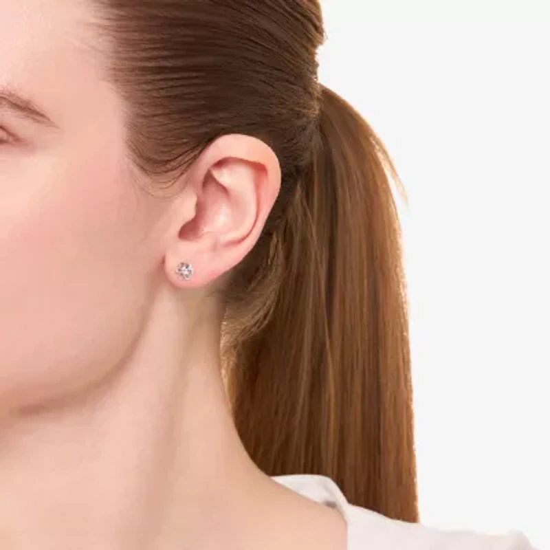 Silver Treasures Cubic Zirconia Sterling Silver 5.8mm Flower Stud Earrings