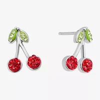 Silver Treasures Cherries Red Crystal Sterling Silver 10.1mm Cherries Stud Earrings