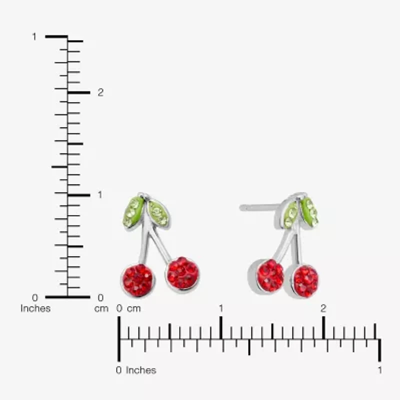 Silver Treasures Cherries Red Crystal Sterling Silver 10.1mm Cherries Stud Earrings