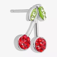 Silver Treasures Cherries Red Crystal Sterling Silver 10.1mm Cherries Stud Earrings