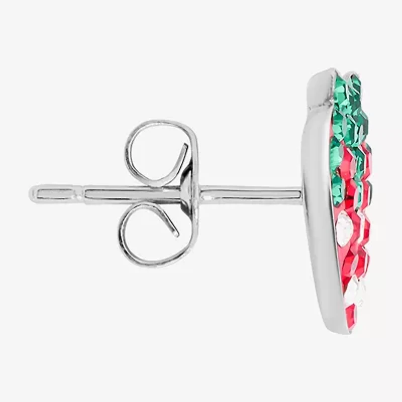 Silver Treasures Strawberries Red Crystal Sterling Silver 11.4mm Stud Earrings