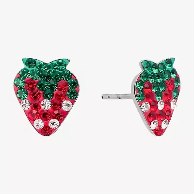 Silver Treasures Strawberries Red Crystal Sterling Silver 11.4mm Stud Earrings