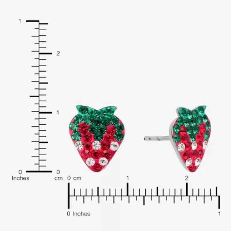Silver Treasures Strawberries Red Crystal Sterling Silver 11.4mm Stud Earrings