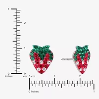 Silver Treasures Strawberries Red Crystal Sterling Silver 11.4mm Stud Earrings