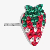 Silver Treasures Strawberries Red Crystal Sterling Silver 11.4mm Stud Earrings