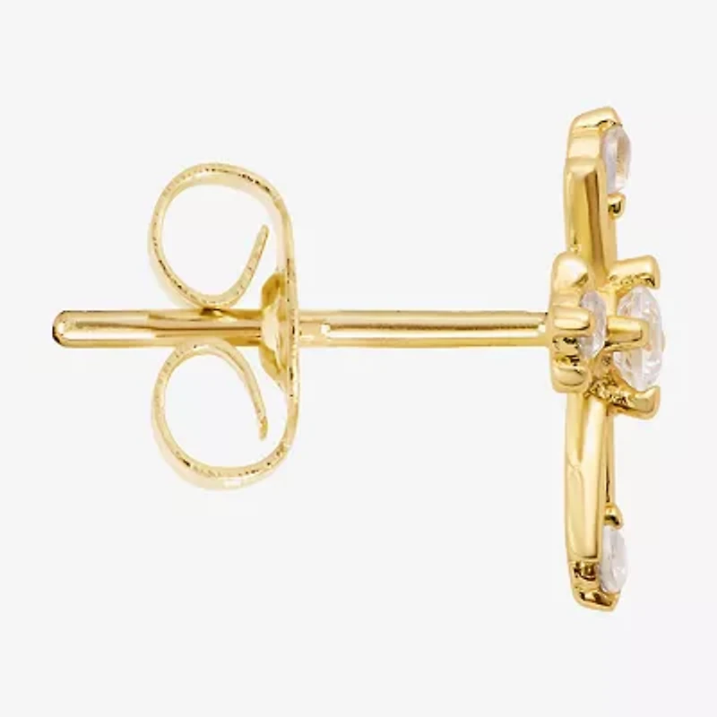 Silver Treasures Cubic Zirconia 14K Gold Over Silver 9.6mm Cross Stud Earrings