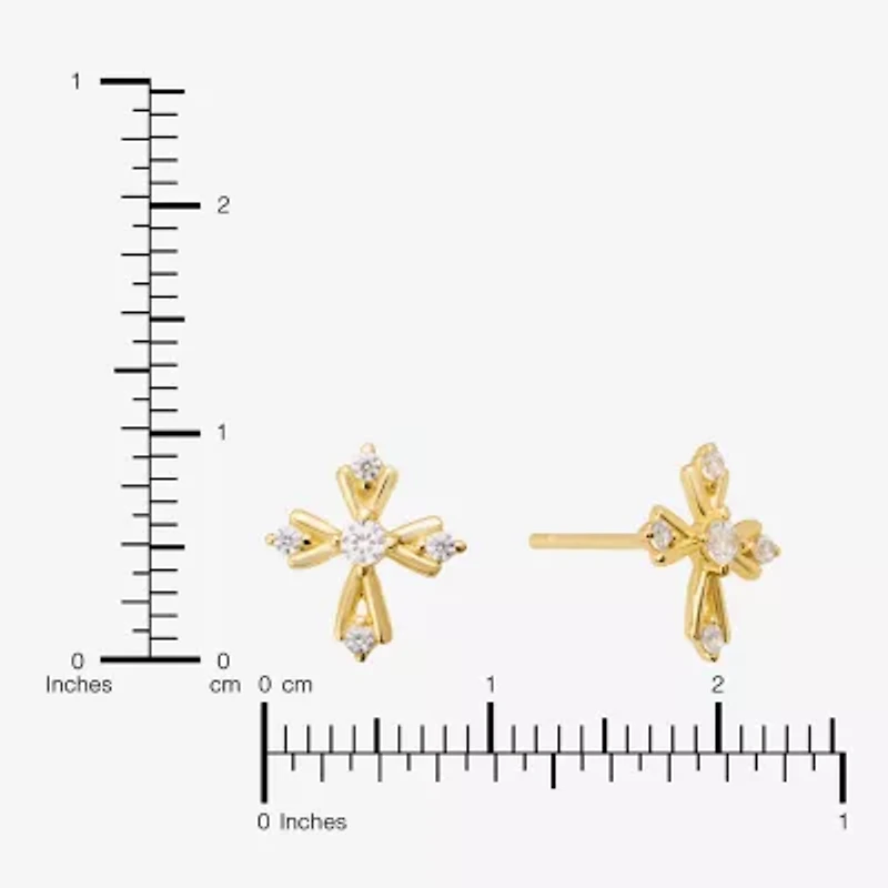 Silver Treasures Cubic Zirconia 14K Gold Over Silver 9.6mm Cross Stud Earrings