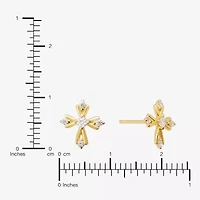 Silver Treasures Cubic Zirconia 14K Gold Over Silver 9.6mm Cross Stud Earrings