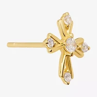 Silver Treasures Cubic Zirconia 14K Gold Over Silver 9.6mm Cross Stud Earrings