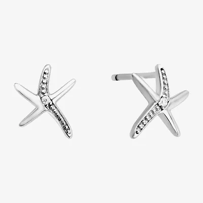 Silver Treasures Starfish Cubic Zirconia Sterling Silver 8.8mm Stud Earrings