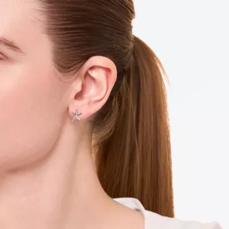 Silver Treasures Starfish Cubic Zirconia Sterling Silver 8.8mm Stud Earrings