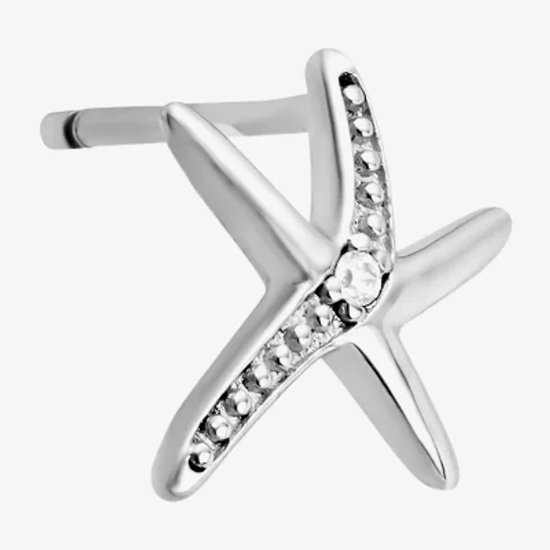Silver Treasures Starfish Cubic Zirconia Sterling Silver 8.8mm Stud Earrings