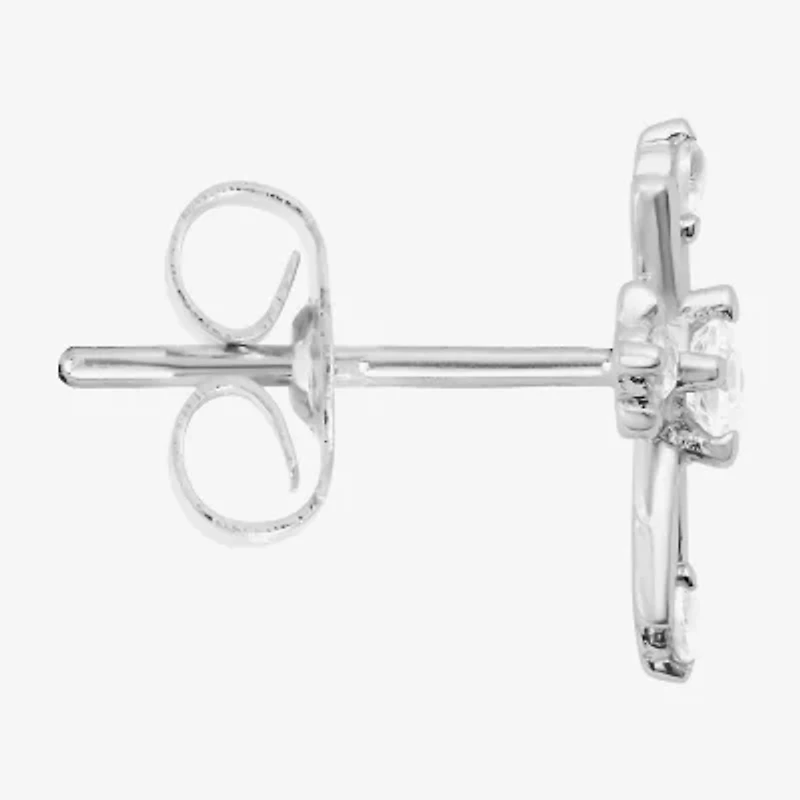 Silver Treasures Cubic Zirconia Sterling Silver 9.6mm Cross Stud Earrings