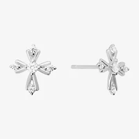 Silver Treasures Cubic Zirconia Sterling Silver 9.6mm Cross Stud Earrings