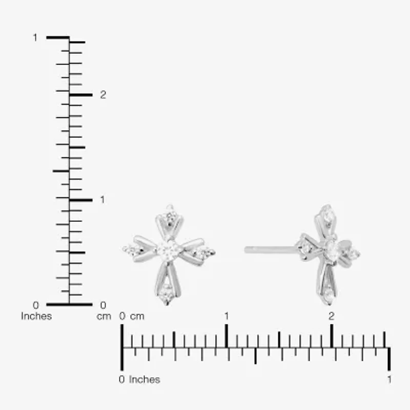 Silver Treasures Cubic Zirconia Sterling Silver 9.6mm Cross Stud Earrings