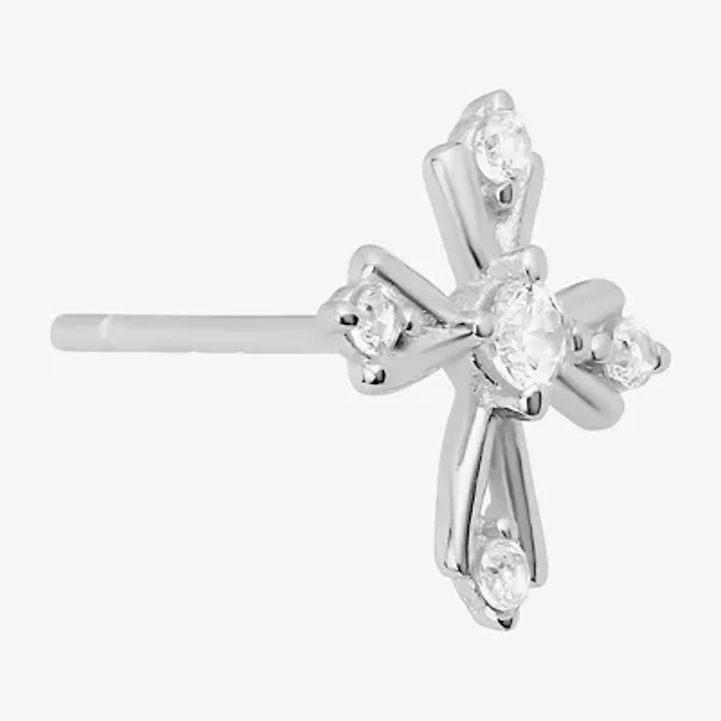 Silver Treasures Cubic Zirconia Sterling Silver 9.6mm Cross Stud Earrings
