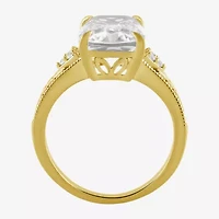 Womens Lab Created White Sapphire 14K Gold Over Silver Cushion Side Stone Cocktail Ring