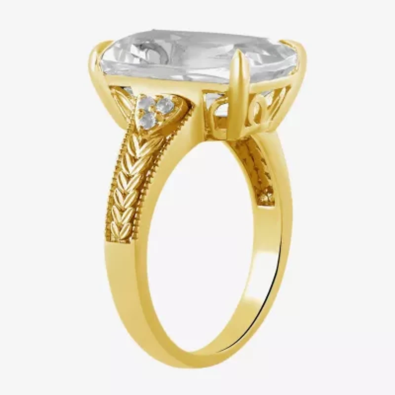 Womens Lab Created White Sapphire 14K Gold Over Silver Cushion Side Stone Cocktail Ring