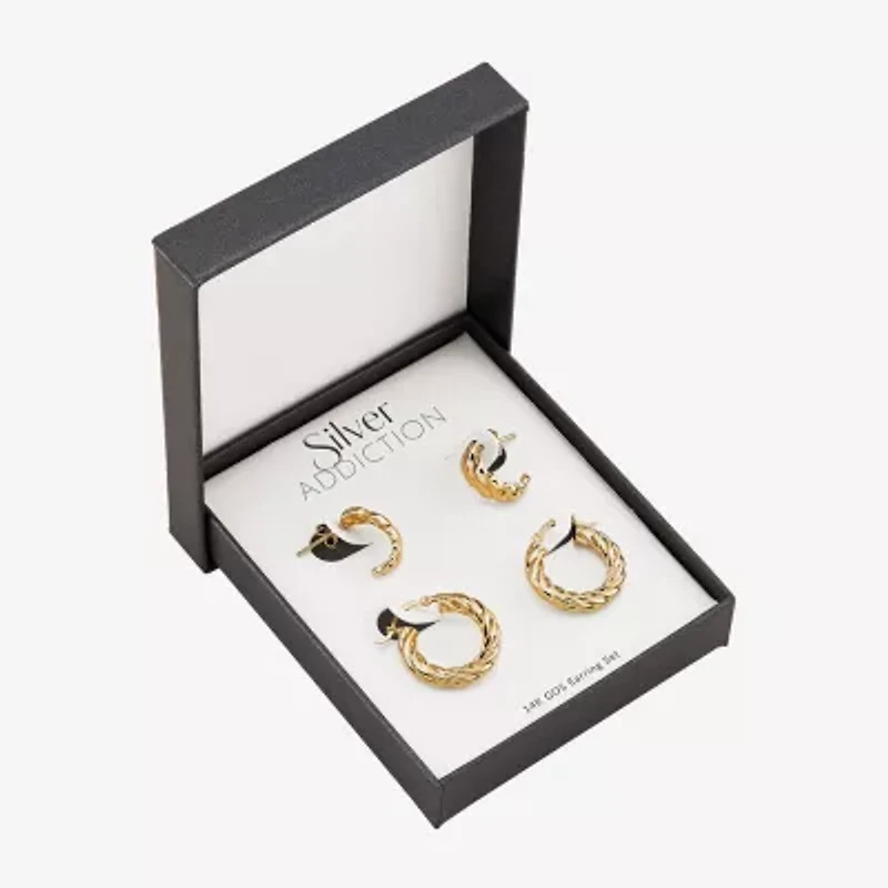 Silver Addiction Womens 14K Gold Over Silver 2 Pair Earring Set