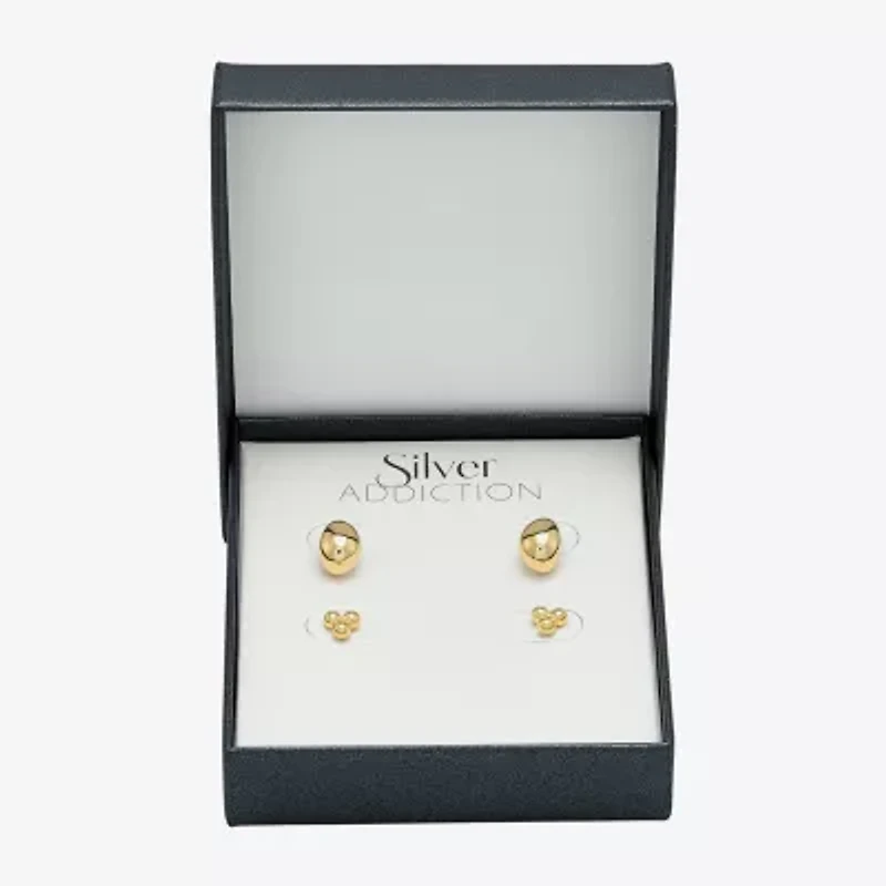 Silver Addiction Womens 14K Gold Over Silver 2 Pair Earring Set