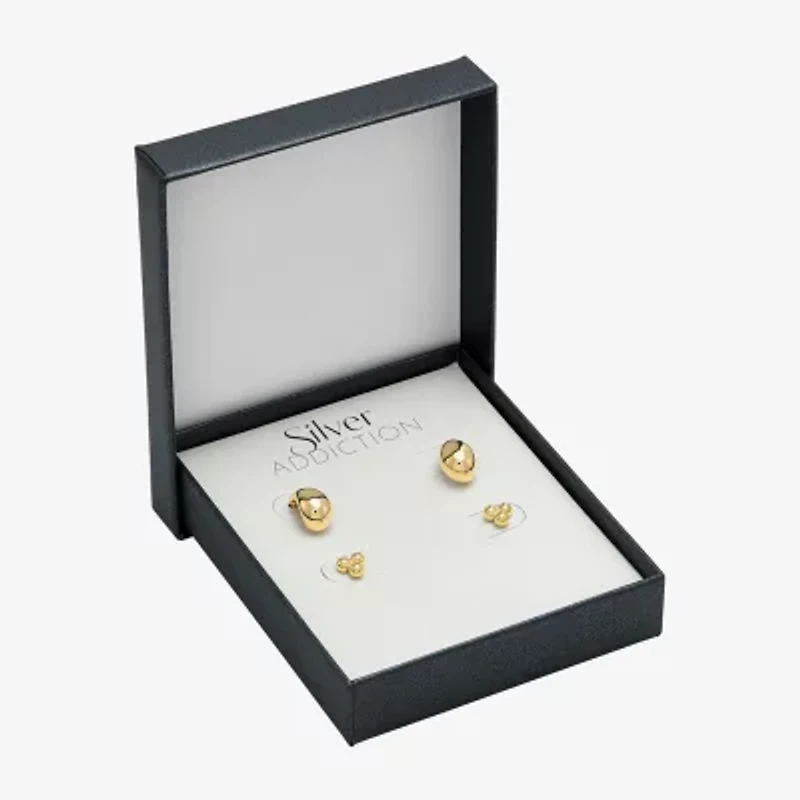 Silver Addiction Womens 14K Gold Over Silver 2 Pair Earring Set