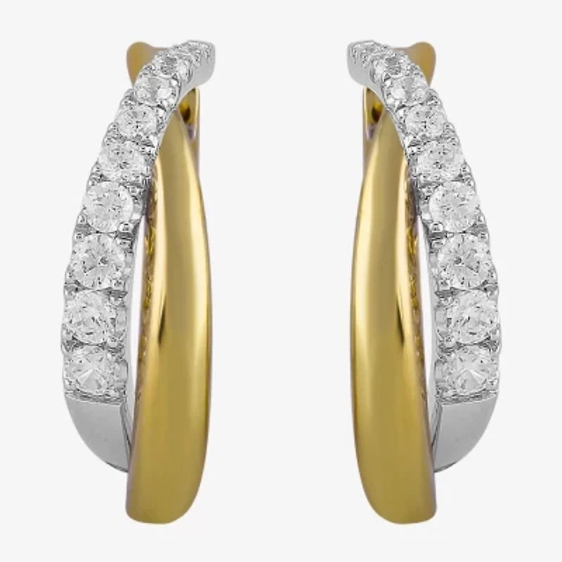 (I / I2) Womens 1/2 CT. T.W. Lab Grown White Diamond 14K Gold Over Silver 18.9mm Hoop Earrings