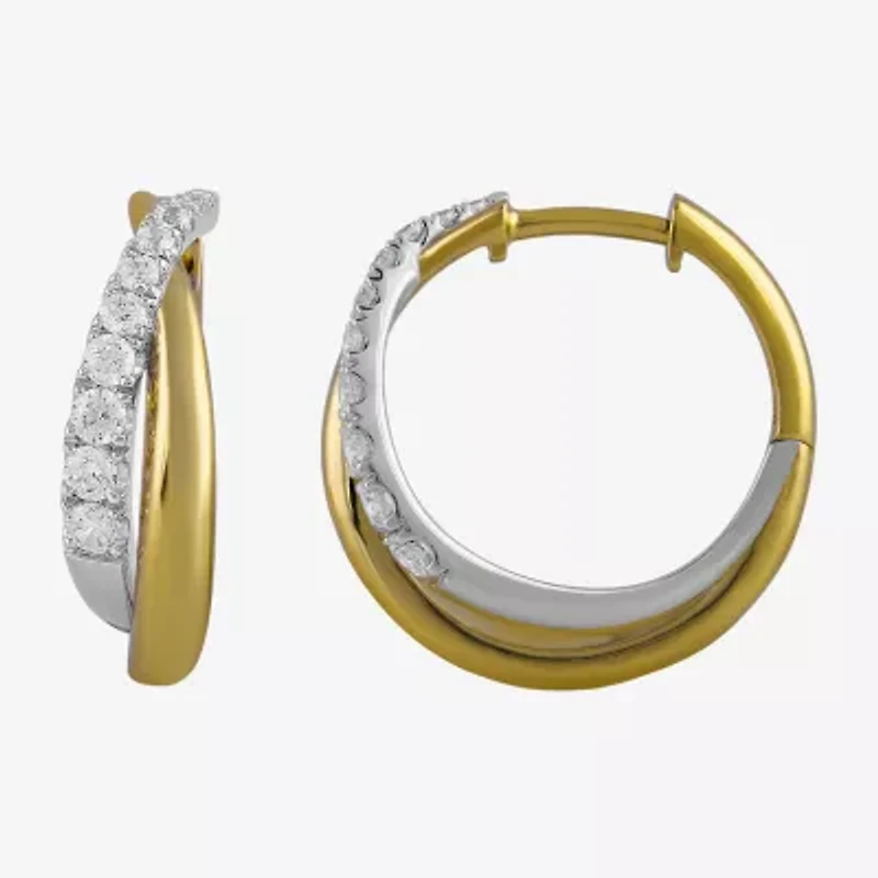 (I / I2) Womens 1/2 CT. T.W. Lab Grown White Diamond 14K Gold Over Silver 18.9mm Hoop Earrings