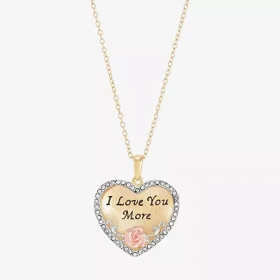 "I Love You More" Womens Crystal 18K Gold Over Silver Heart 18 Inch Pendant Necklace