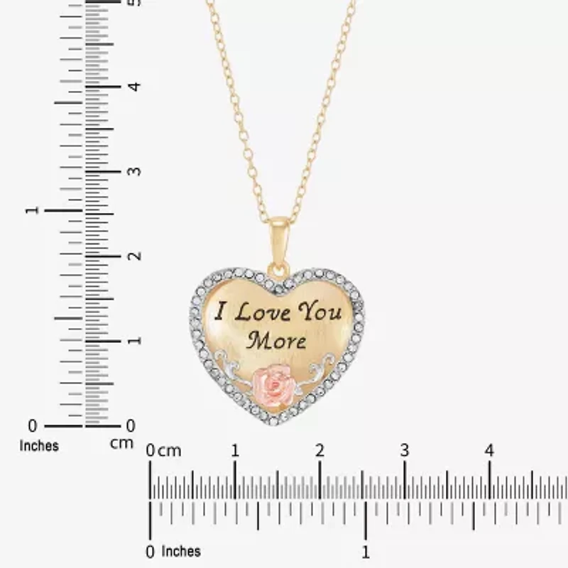 "I Love You More" Womens Crystal 18K Gold Over Silver Heart 18 Inch Pendant Necklace