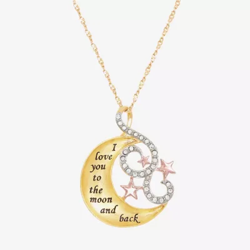 "I Love You" Womens Crystal 18K Gold Over Silver Moon 18 Inch Pendant Necklace